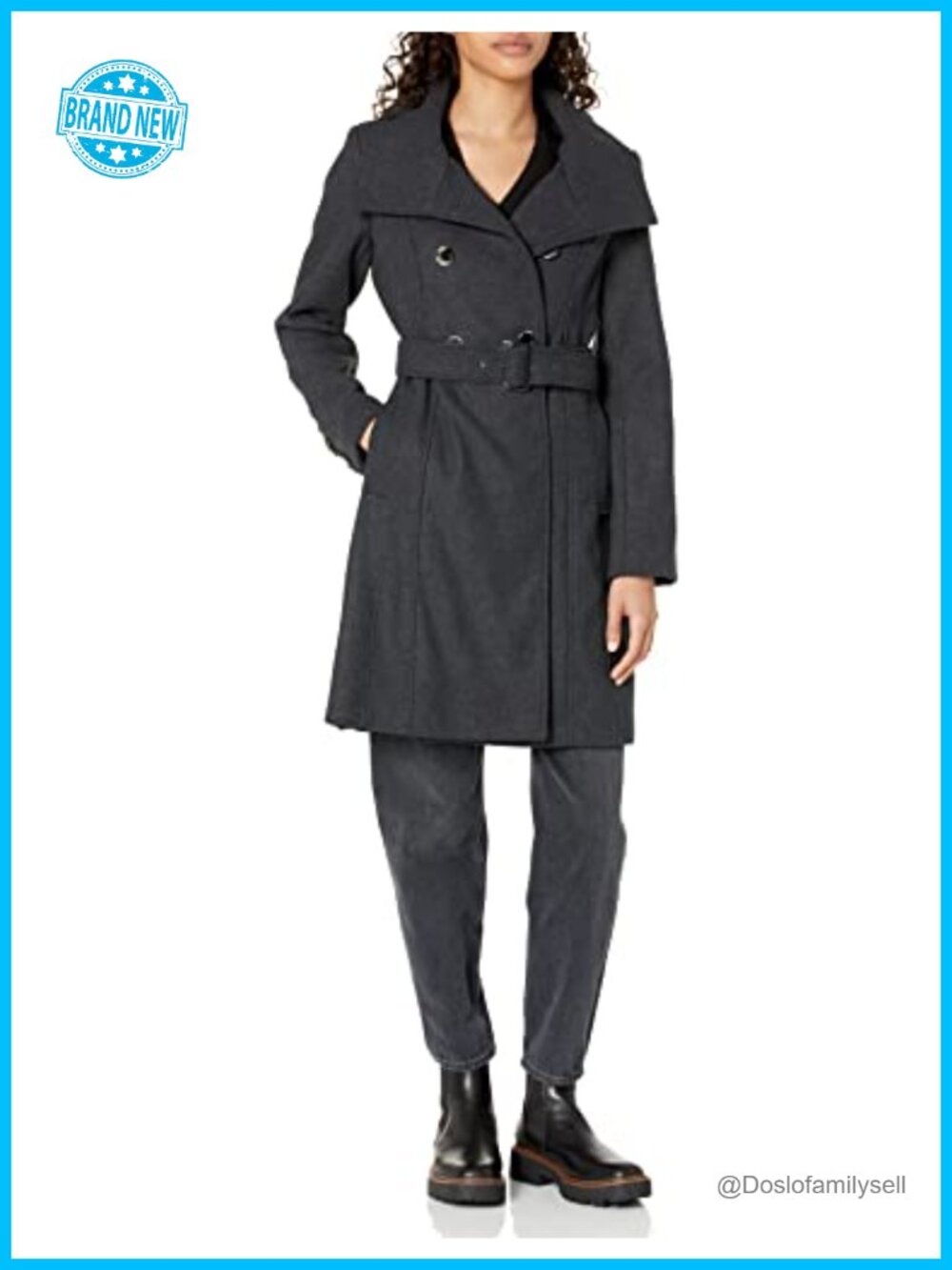 Wool Belted Trench Coat Long Sleeve Notch Collar Straight Fit